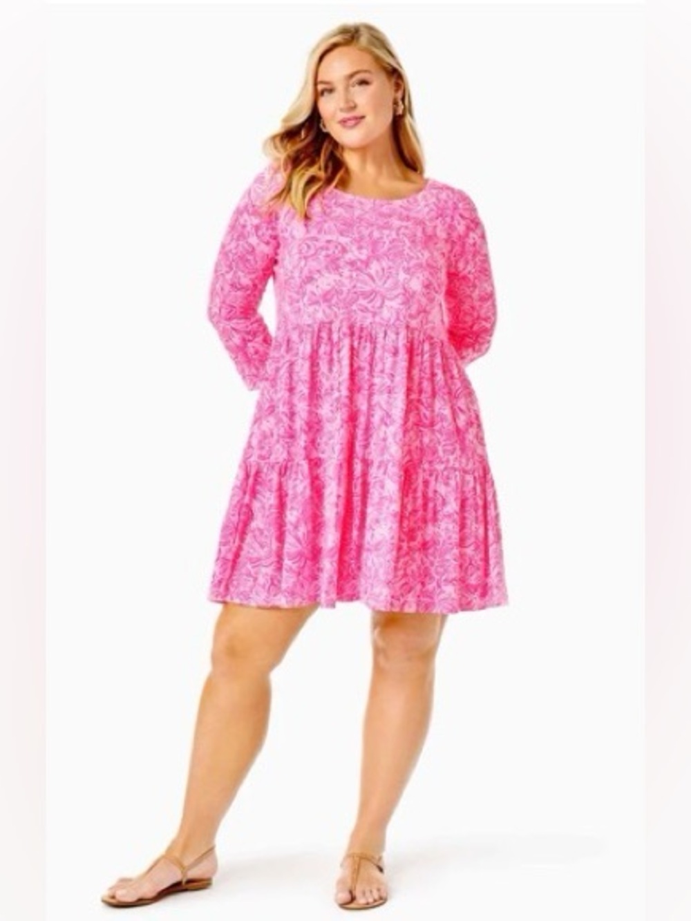 Lilly Pulitzer Geanna Swing Dress Pink Blossom Floral Tiered Cotton XXL